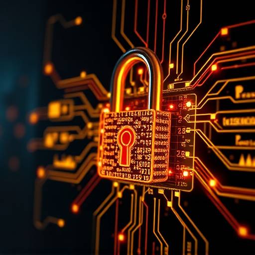 Cybersecurity course illustration featuring a padlock and digital security symbols