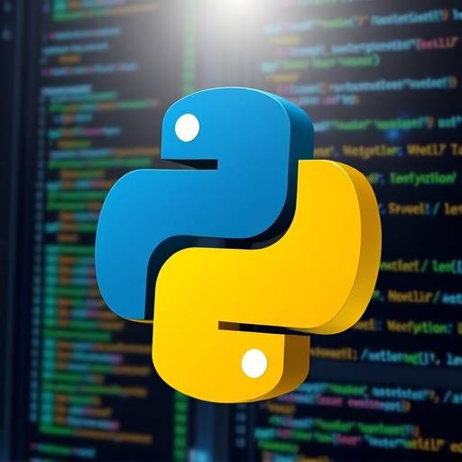 Python programming course illustration showing code snippets and a python logo